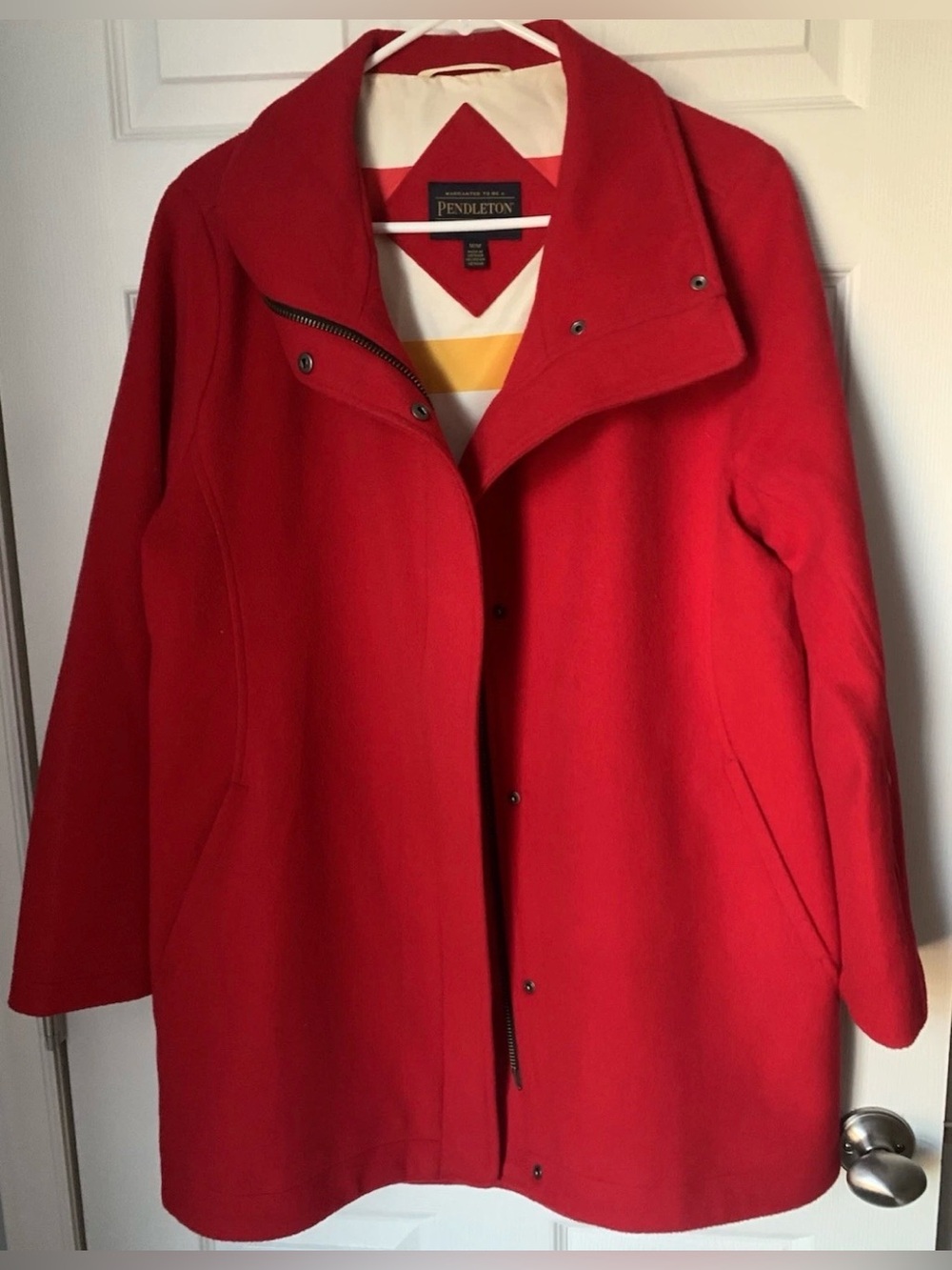 Pendleton Red Wool Blend Pea Coat with Funnel Collar